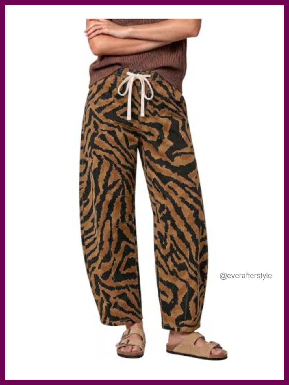Women's High Waisted Barrel Jeans Zebra Print Pull On Baggy Denim Pants